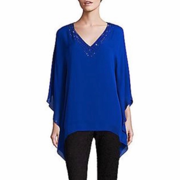 St. John Tops - St. John Cobalt Blue Silk Poncho Batwing Bead Top